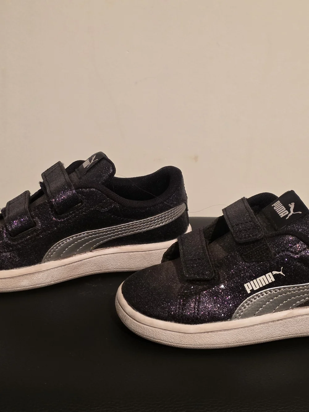 PUMA Kids' Glitter Velcro Sneakers - Black/Purple